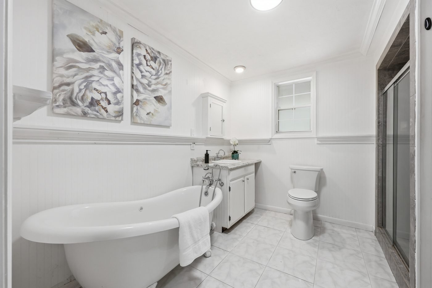 Renovated bathroom with freestanding tub