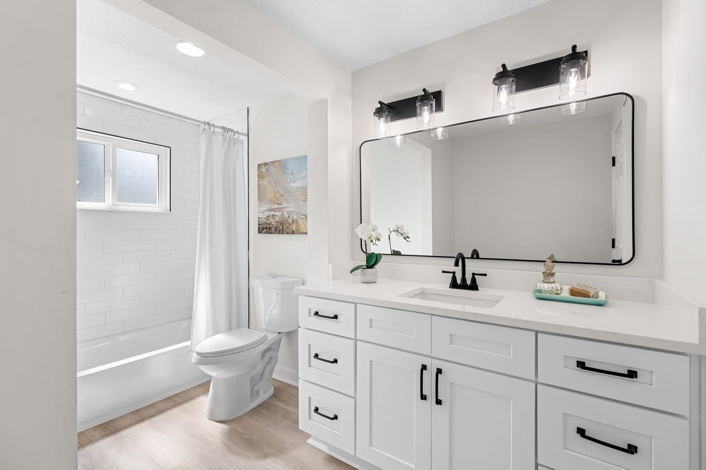 Renovated bathroom vanity in the Palatka house