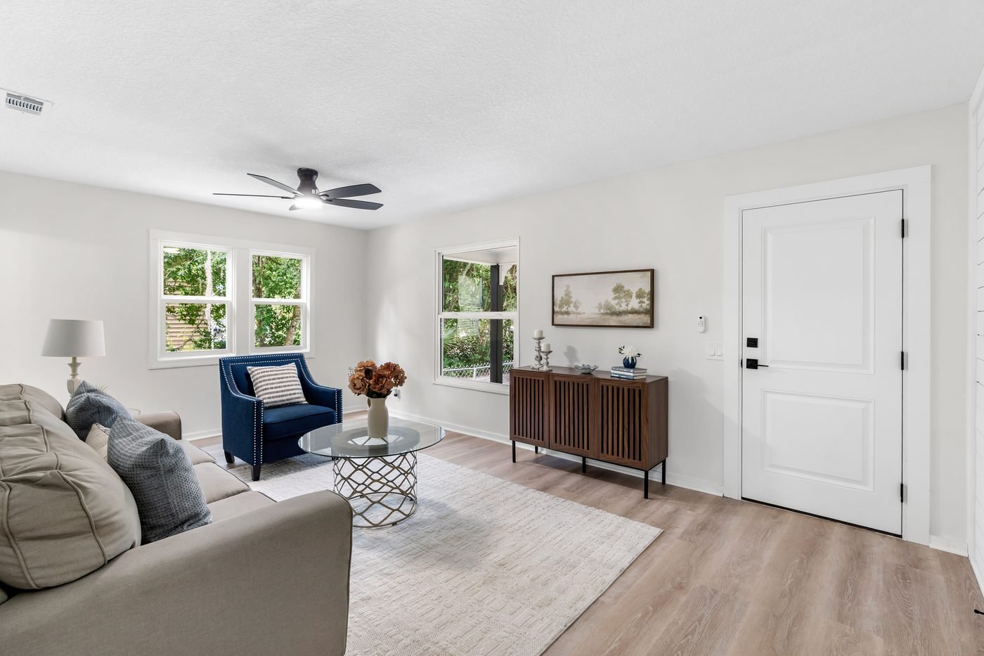 Renovated living room in the Palatka house